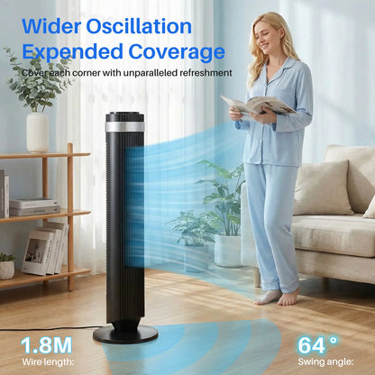 【New】Tower Fan for Bedroom, 28dB Silent Standing Fan with 12H Timer, Smart Auto Mode, 64° Oscillating Bladeless Cooling Fan for Home Office