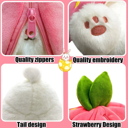 🎅Nice Gift🍓Strawberry Bunny Transformed into Little Rabbit🎀 Fruit Doll Plush Toy🐰