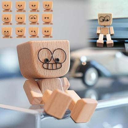 🔥Charming Little Swaying Wooden Figure & 12PCS Magnetic Expressions