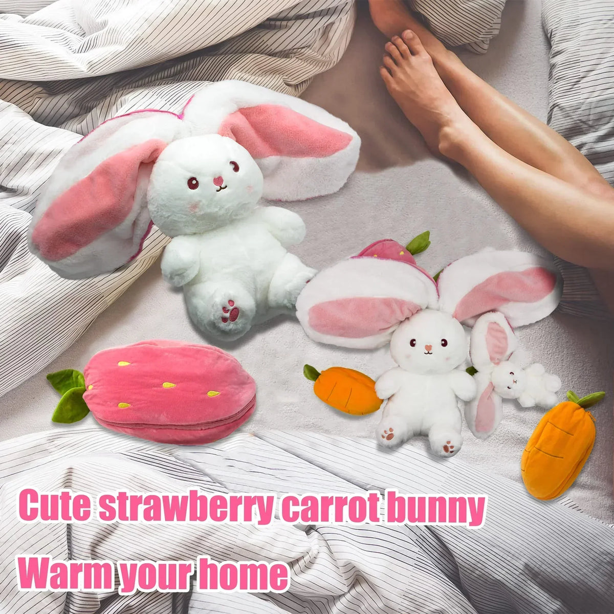 🎅Nice Gift🍓Strawberry Bunny Transformed into Little Rabbit🎀 Fruit Doll Plush Toy🐰