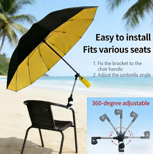 Outdoor Camping Sunshade Umbrella with Clip, Sun Parasol Umbrella, 49-Inch Large Canopy, UV Protection, Beach Gear, Ideal for Travel, Fishing, Golf, Sports Events, Lightweight Canopy