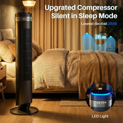 【New】Tower Fan for Bedroom, 28dB Silent Standing Fan with 12H Timer, Smart Auto Mode, 64° Oscillating Bladeless Cooling Fan for Home Office
