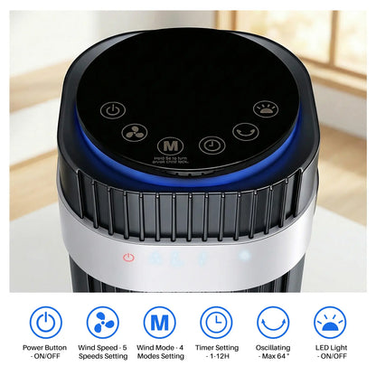 【New】Tower Fan for Bedroom, 28dB Silent Standing Fan with 12H Timer, Smart Auto Mode, 64° Oscillating Bladeless Cooling Fan for Home Office