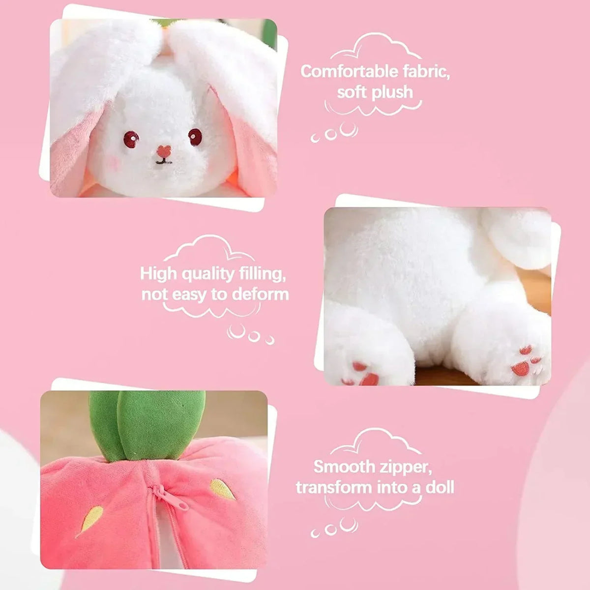 🎅Nice Gift🍓Strawberry Bunny Transformed into Little Rabbit🎀 Fruit Doll Plush Toy🐰