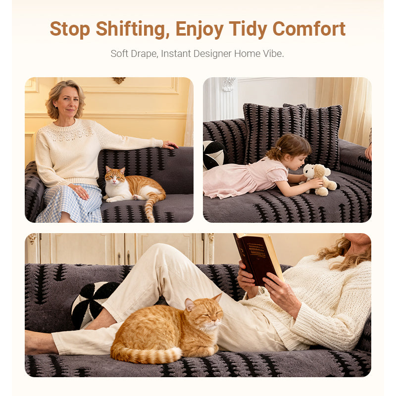 ✨Soft, non-slip plush sofa cover