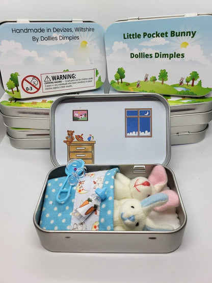 🔥 50% OFF! 🎁 Bunny Mummy & Baby Plush Pocket Tin – Handmade Easter Collectible with Cozy Blanket (Pink/Blue Ears) 🐇🎁