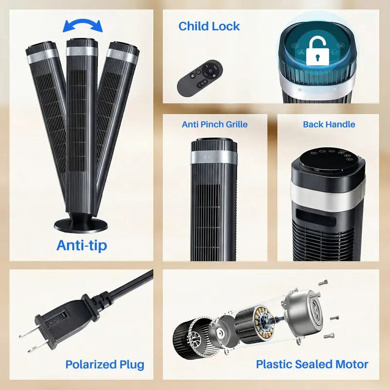 【New】Tower Fan for Bedroom, 28dB Silent Standing Fan with 12H Timer, Smart Auto Mode, 64° Oscillating Bladeless Cooling Fan for Home Office