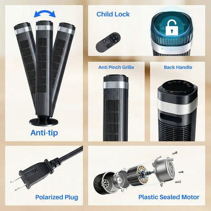 【New】Tower Fan for Bedroom, 28dB Silent Standing Fan with 12H Timer, Smart Auto Mode, 64° Oscillating Bladeless Cooling Fan for Home Office