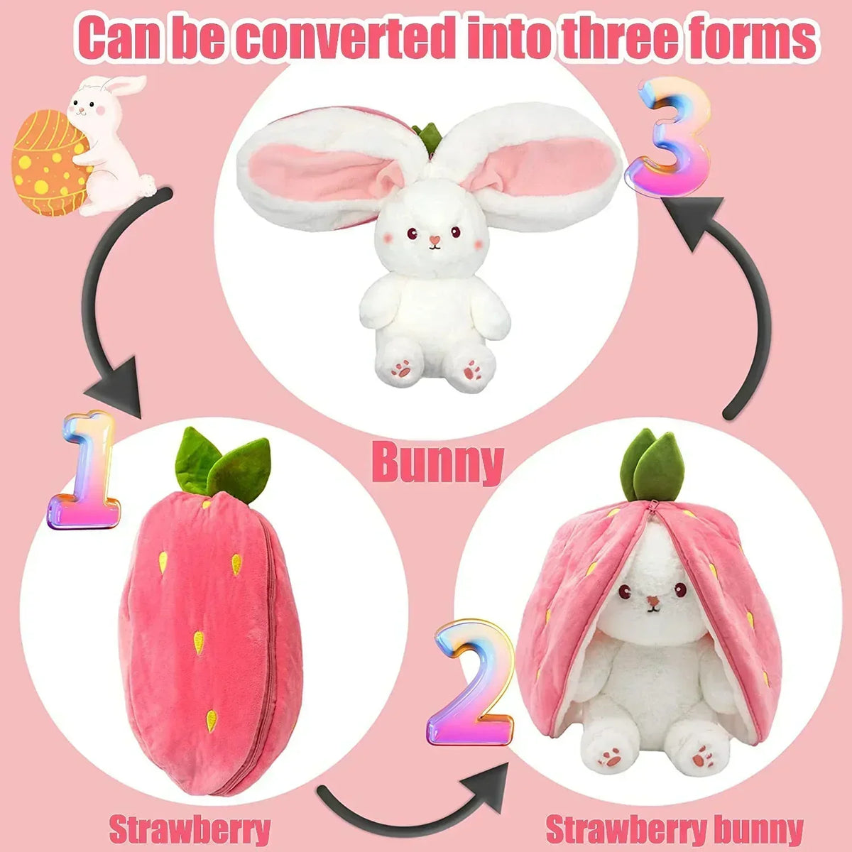 🎅Nice Gift🍓Strawberry Bunny Transformed into Little Rabbit🎀 Fruit Doll Plush Toy🐰