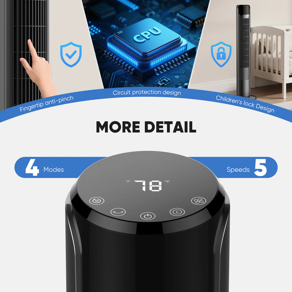 【New】Tower Fan for Bedroom, 28dB Silent Standing Fan with 12H Timer, Smart Auto Mode, 64° Oscillating Bladeless Cooling Fan for Home Office