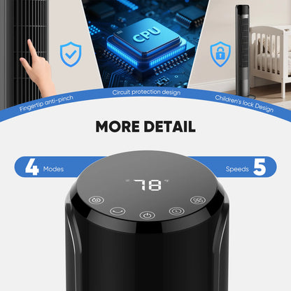 【New】Tower Fan for Bedroom, 28dB Silent Standing Fan with 12H Timer, Smart Auto Mode, 64° Oscillating Bladeless Cooling Fan for Home Office