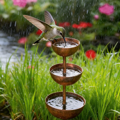 💐3-Tier Rustic Metal Bird Feeder & Drinker Stake