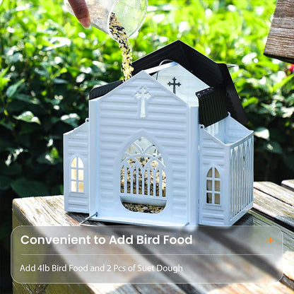A Shelter for the Birds🏠Church-Shaped Solar-Powered Bird Feeder