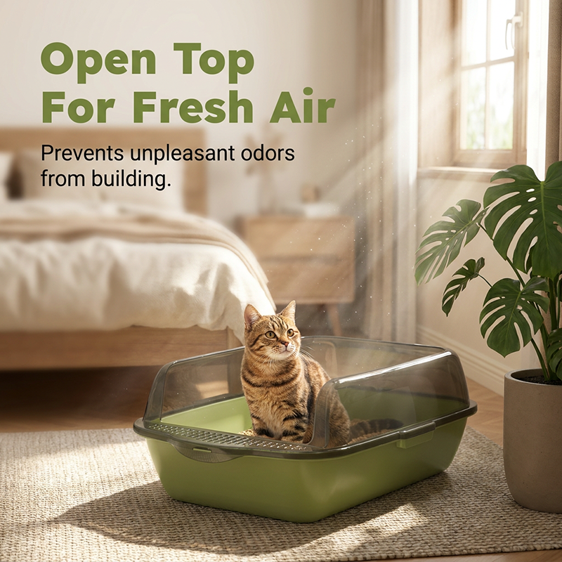 Semi-Enclosed Plastic Litter Box with Splash Guard
