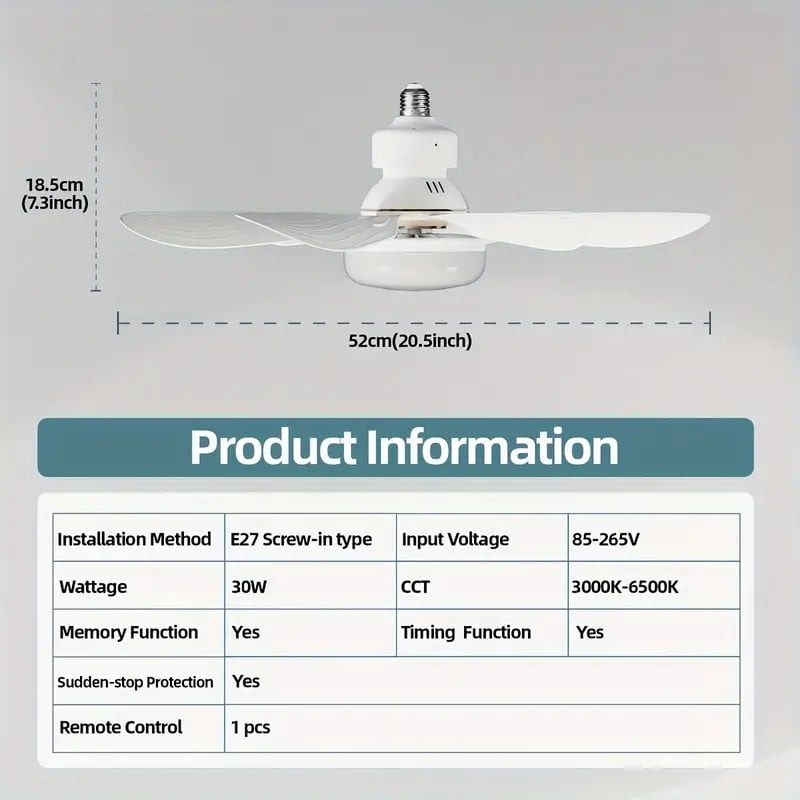 🔥50%OFF🎁2-IN-1 PORTABLE CEILING FAN & LIGHT with Remote Control